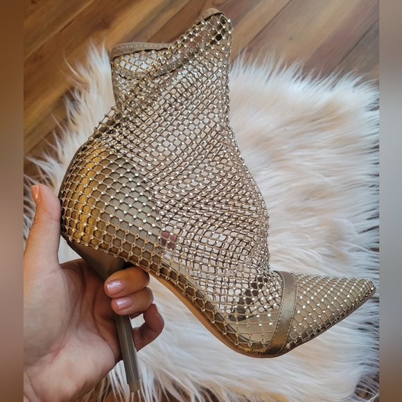 SHOEDAZZLE Coira Rhinestone Net PointedToe Heeled Ankle Booties w Box Size 7.5 - Picture 6 of 13